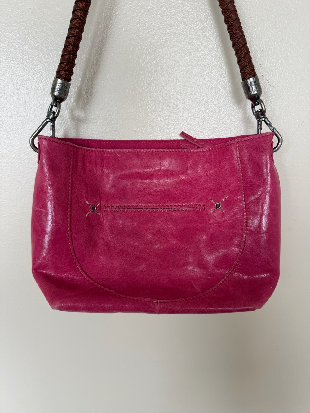 THE SAK Bright Pink Leather Woven Strap Hobo Shoulder Bag - Picture 7 of 11